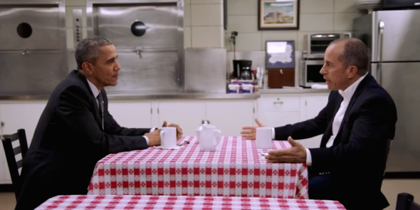 Komiki v avtomobilih po kavi: Oglejte si intervju Jerryja Seinfelda z predsednikom Obamo